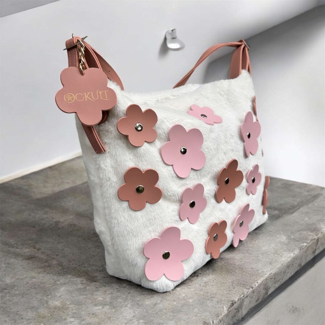 Pink Floral Fur Bag - Image 3